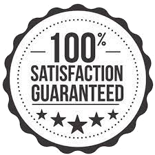 100% Satisfaction Guarantee logo featuring bold text and a circular badge design, symbolizing product quality and customer assurance.
